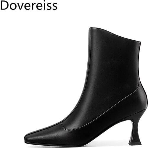 Dovereiss Fashion Womens Shoes Winter new sexy Square toe Stilettos Heels zipper Elegant Concise Mature Short boots 34-43