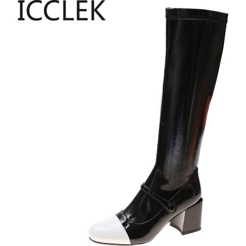 Kendall style womens motorcycle boots fashion pointed knee high boots autumn/winter warm colors patent leather high heels boots