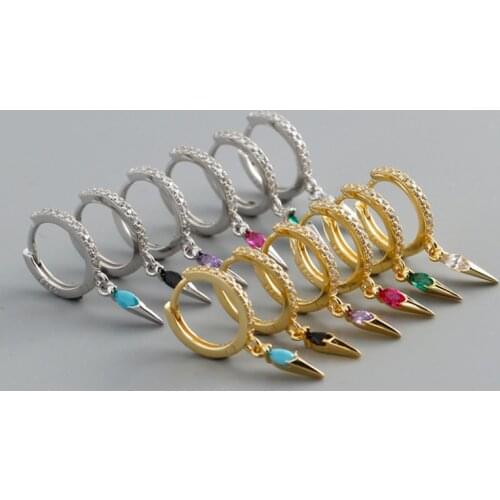 925 Silver Ear Buckle Star and Rivet Pendante Hoop Earrings For Women Simple Punk Hiphop Crystal Earings Fashion Party Jewelry