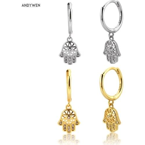 ANDYWEN 925 Sterling Silver Wheel Hamsa Hand Drop Earring 2020 Fashion Jewelry Fine Crystal Piercing For Women Zircon CZ Jewels