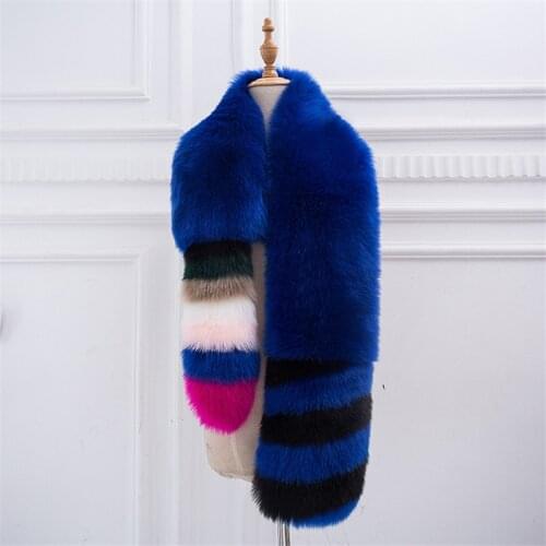 Women long fuax fox fur scarf new arrival patchwork colored fox fur warm scarf real photo shot