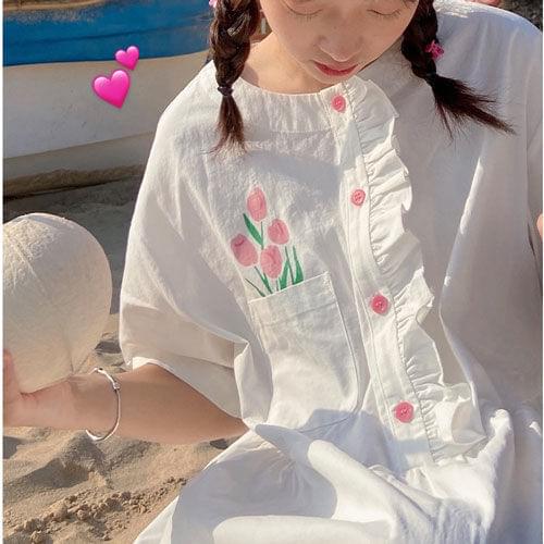 Japan Style Sweet A-LINE Dress Folds Print O-Neck Summer Womens Dress 2021 Kawaii Loose Plus Size Clothing for Women