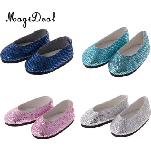 MagiDeal 4Colors 1Pair Fashion Bling Bling Sequins Shoes for 14 Inch Wellie Wisher Dolls Dressing Up Girls Gift