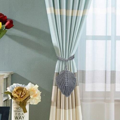 2 Pack Leaf Shaped Curtain Tassel Tiebacks Handmade Knit Macrame Rope Tie Backs Decorative Wall Hanging Holder Accessories