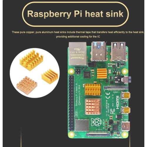 3PCS For Raspberry Pi 4B Heat Sink With Adhesive 3PCS Raspberry Pi 4B 1 Copper 2 Aluminum Gold Radiator Cooler Kit