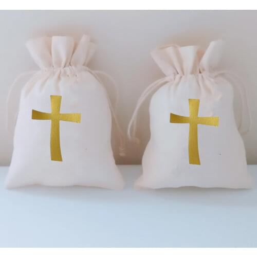 5pcs Cross candy gift bags Baptism Christening church wedding First 1st Communion birthday baby shower Boy girl decoration favor