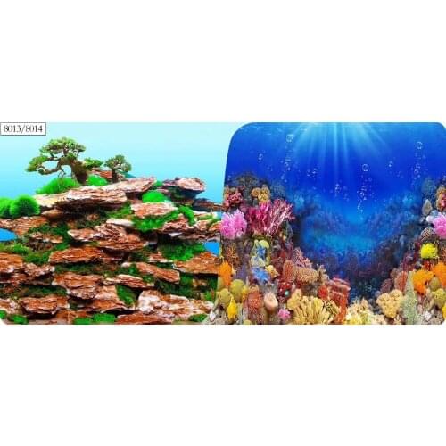 8013 15 Meters/Roll Double Sided Aquarium Decoration Sea World / Stone Hill Tree Forest Fish Tank Background Picture Poster