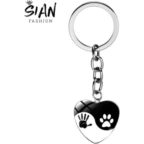 SIAN Tai Chi Keychain For Women Man Metal Heart Glass Face Key Chain Ring Creative Eye Hand Picture Car Keyring Gift Accessories