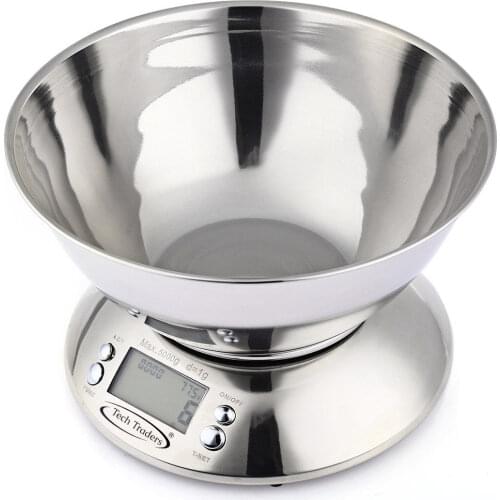 Stainless Steel Bowl Kitchen Weighing Scale 5kg Digital Food Kitchen Measuring Tools with Time Alarm clock
