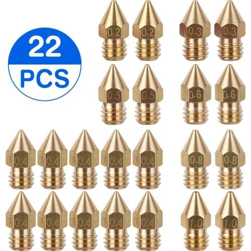 5PCS 3D Printer Brass Copper Nozzle Mixed Sizes 0.2/0.3/0.4/0.5 Extruder Print Head For 1.75MM MK8 Makerbot