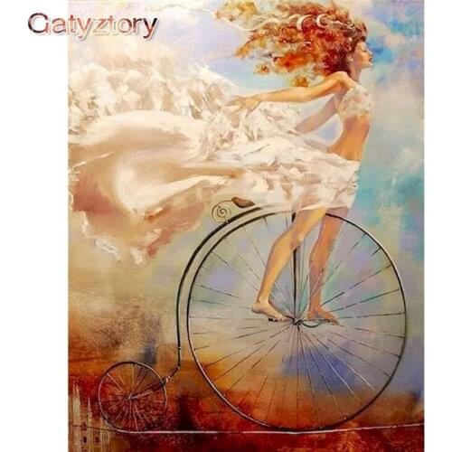 GATYZTORY Bike Girl Figure Oil Painting By Numbers Kits DIY Framed 60x75cm Picture By Number Acrylic Color Canvas Home Decoratio