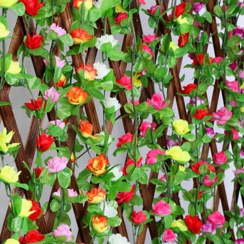 Hot 230cm Fake Silk Roses Artificial Flowers Home Wedding Decoration Hanging Garland Dried Flowers Fake Leaf Party Supplies 2019