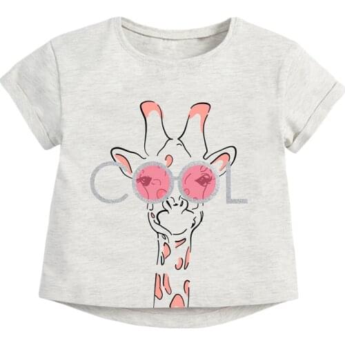 HIBYHOBY Children 2021 Summer New Baby Girls Clothes Animal Brand Short Sleeve Giraffe Print Gray Cotton T Shirt Boy Tee Tops
