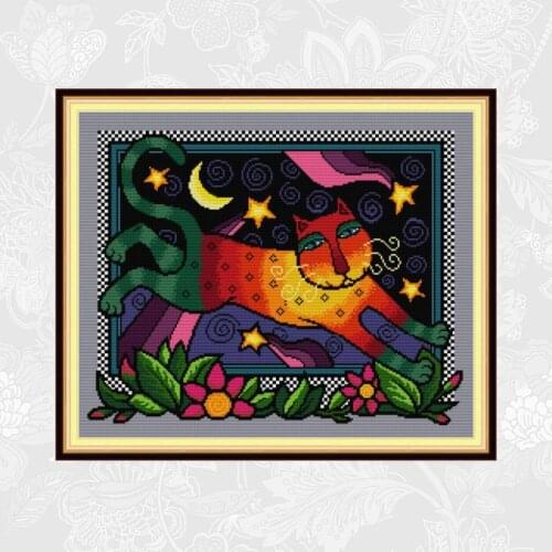 Joy sunday cross-stitch embroidery needle thread sets rainbow cat count print on canvas cross stitch kits home decoration