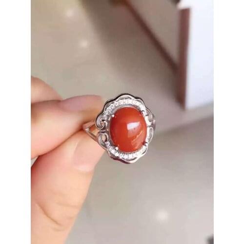 Natural south red agate Ring Natural gemstone Ring S925 sterling silver trendy Elegant Hollow round women party gift Jewelry