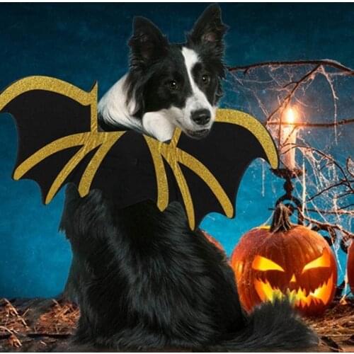 Pet Halloween Cosplay Costume Fancy Dress Up Outfit Black Bat Wings with Bell Party Pet Photo Props Pet Accessories, 2 Types