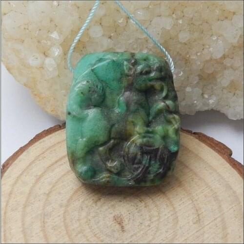 Special sales!Natural Stone Chrysocolla Carved Animal Green Color Fashion Pendant Bead 32x26x8mm 13g