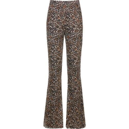 High Waist Brown Leopard Flare Leggings Women Pants Autumn Winter Double Layer Mesh Overlay Trousers Fashion Sexy Bodycon Pants
