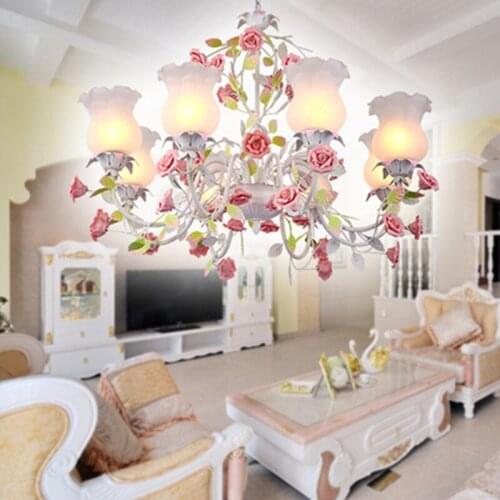 American Country Living room chandelier Led Lamp bedroom iron chandelier Lighting Girl Child room wedding Flower Rose Chandelier