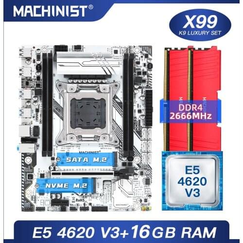 MACHINIST X99 motherboard LGA 2011-3 set kit with Intel xeon E5 4620 V3 processor DDR4 16G(2*8G) 2666MHz RAM memory M-ATX X99-K9