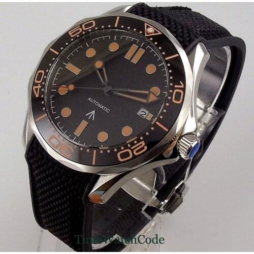 41mm Black Mens Watch Genuine NH35A Miyota8215 Automatic Movement Sapphire Glass Date Display Rubber Strap Ceramic Bezel Insert