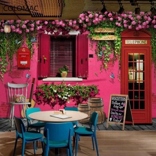 Colomac Custom Romantic Rose Wallpaper Retro European Coffee Shop Bar Background Mural Wall Stickers Home Decor Drop Shopping