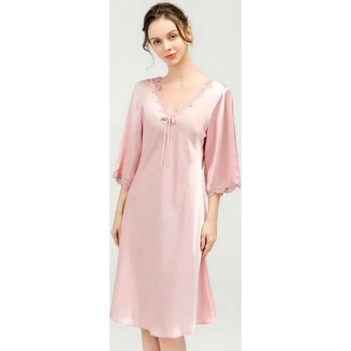Silk Nightdress Women Summer Short-sleeved Digital Printing Loose Long Silk Sleep Over-the-knee Dress Pajamas