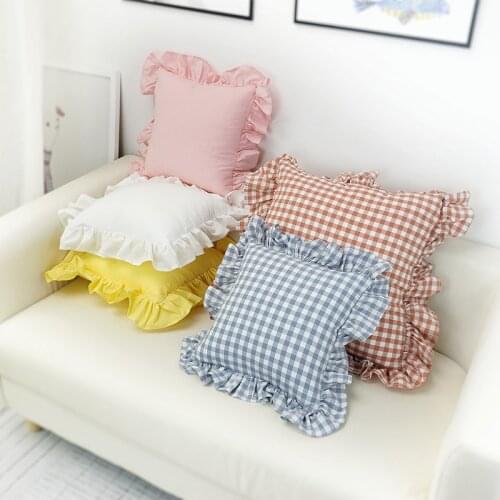 Blue/Red Checkered Pillows Cotton Ruffled Sofa Cushion Nordic Modern Simple Comfortable Fabric Texture Pink Bedroom Cushion