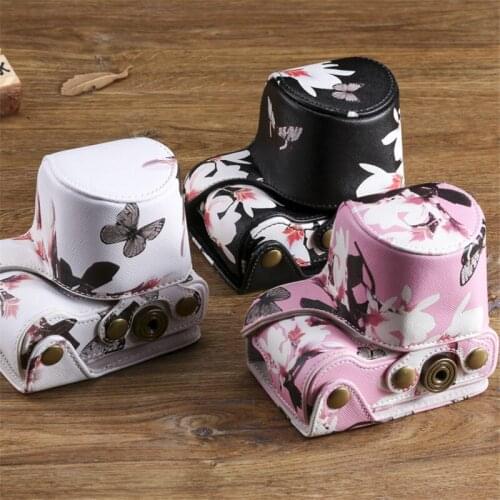PU Leather Camera Bag Butterfly Pattern Case Cover For Sony A5000 A5100 Protective Pouch with Strap