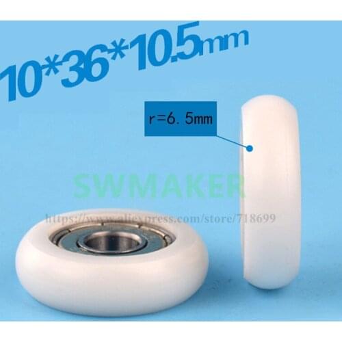 SWMAKER 10*36*10.5mm R type nylon plastic pulley wheel 6000zz bearing coated POM pulley wheel package plastic bearing pulley