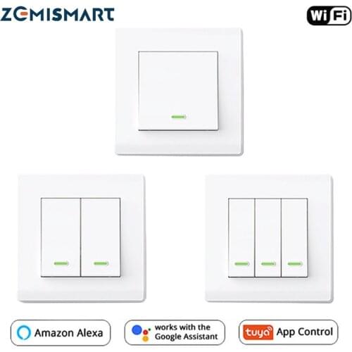 Zemismart Tuya WiFi EU Smart Wall Light Switch Neutral Required Alexa Google Home Timer Control Push Button 220V Interruptor