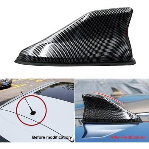 Universal Shark Fin Antenna Radio AM/FM Carbon ABS Fiber Shark Fin Roof Antenna Cable Waterproof with Adhesive Car Styling