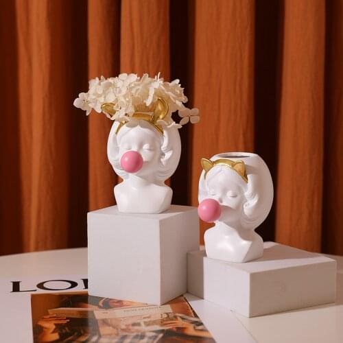 Nordic Bubble Rabbit Cat Girl Resin Vase Furnishings Home Livingroom Desktop Figurines Decoration Coffee Table Sculpture Crafts