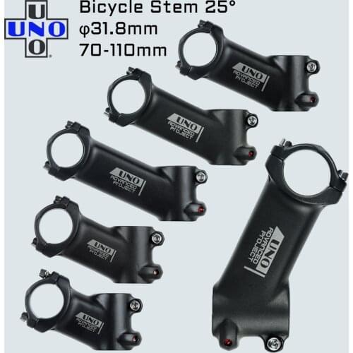 UNO Bicycle Stem 25 Degree Mountain Road Bike Stem UltraLight Stem 31.8mm Handlebar Stem 70 80 90 100 110mm Matte Black Stems