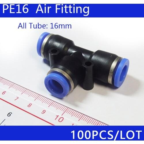 HIGH QUALITY 100Pcs PE16 Pneumatic 16mm to 16mm One Touch End T Joint Push In Quick Fittings