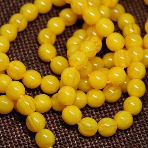 Hot sale yellow resin beeswax 5mm 6mm 8mm 10mm round smooth loose beads high grade accessories beads diy jewelry 15inc B36
