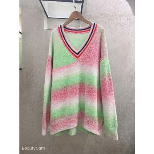 New ladies fashion 2021 long sleeve sexy casual gradient color cashmere sweater 1203