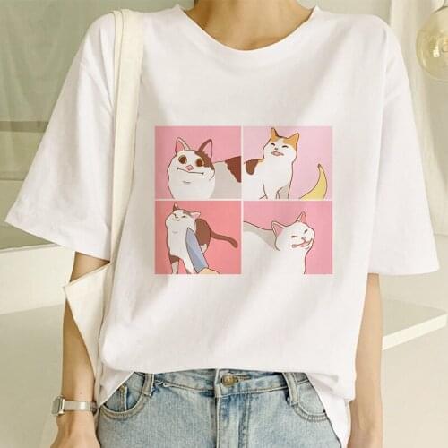 Female Cartoon Cat Tops Tees T Shirt Sleeve Casual Ulzzang Kawaii Harajuku Album Dropshipping Vintage Short Sleeve T-shirt Women