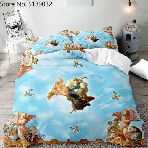 2/3pcs Luxury Bedding Set Court Party Print Vintage Bed Cover Angle Cartoon Kid Bedroom Decor Duvet Cover Bedspread Pillowcase
