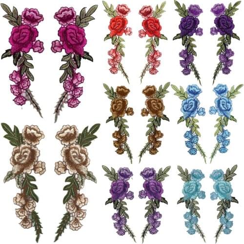 2pcs /1pair Clothing accessories, embroidery, lace cloth, flower clothing patch, water-soluble color flower subsidy