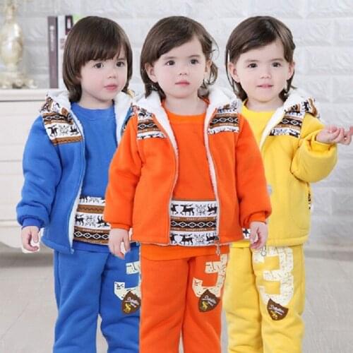 2018 Winter Baby Boys Tracksuit Clothes Sets Hoodies Coat + Pants Sweater 3pc Thick Children Outfits Kid Clothing Girl Outerwear