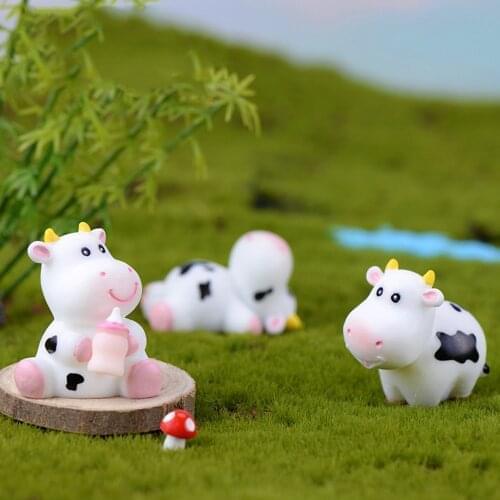 1 Pcs Cute Cow Figurine Miniatures Kawaii Cow Garden Decoration Accessories Home Decor