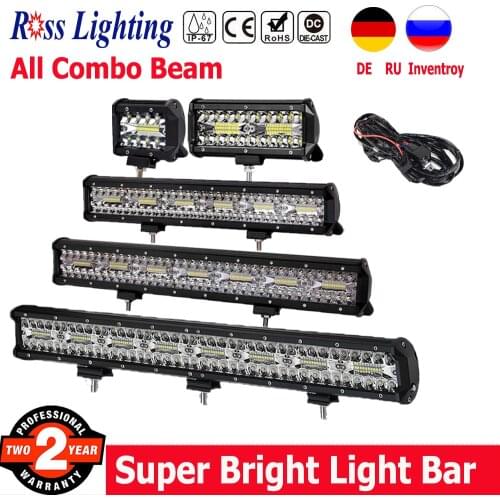 4/7/12/20/23Inch LED Work Light Bar Combo with Wire Off Road LED Bar for Truck 4WD 4x4 Truck SUV ATV LED Light 12V 24V
