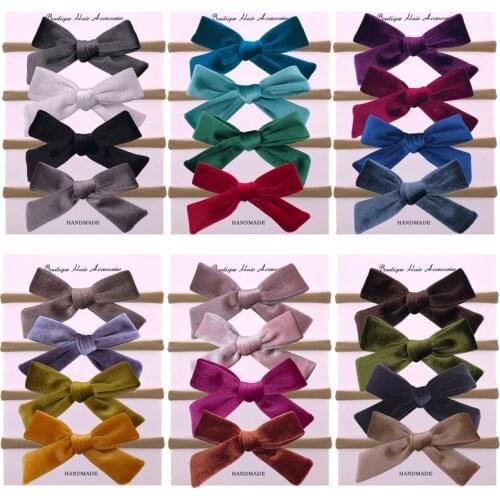 4pcs/Lot Baby Girl Headband Velvet Newborn Bow Head Band Infant Thin Nylon Headbands Soft Hairband Toddler Spring Summer Hair