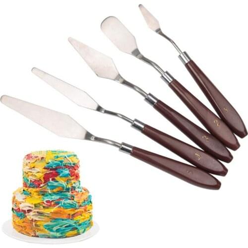 5pcs/Set Stainless Steel Spatula Baking Pastry Tools Fondant Cream Mixing Scraper Oil Painting Shovel Art Craft