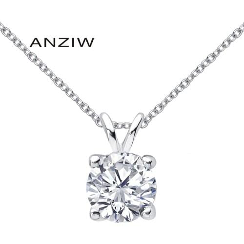 ANZIW 925 Sterling Silver Pendant Necklace 1ct 2ct Round Solitiare 4 Prongs Pendant Necklace with 17.7'' O Shape/Box Chain