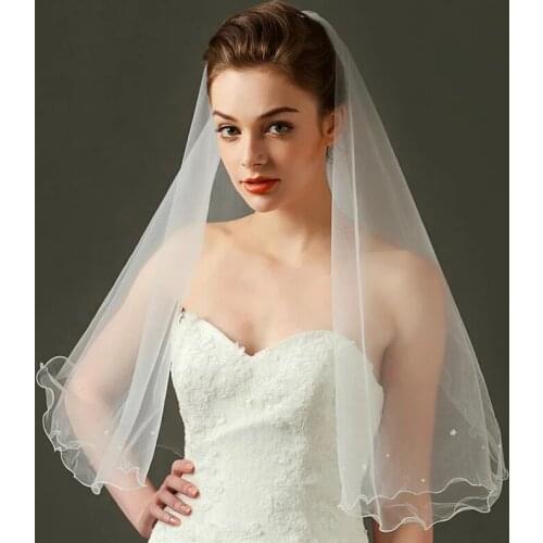 White Bridal Wedding Veils Tulle Pencil Edge 1.2m Pearls Bride Veils One Tier Wedding Accessory