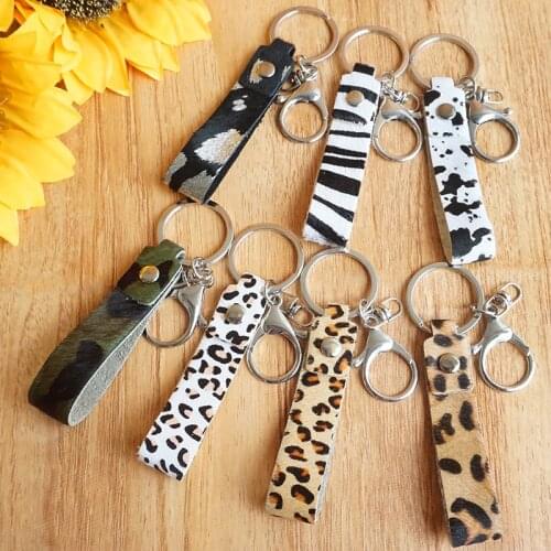 Leopard Pony Hair Genuine Leather Key Chain Multicolor Handmade Car Bag Hanging Pendant Accessories for Women Jewelry Gift