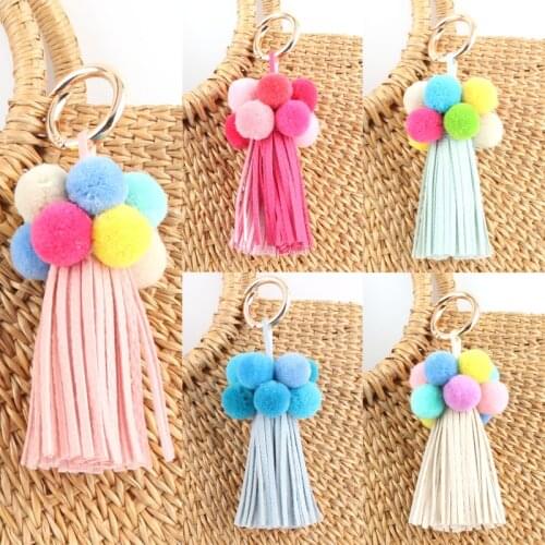 1Pc Bohemian Tassels Pompom Colorful Hairball Key Chains For Women Bag Car Keyring Boho Jewelry Handmade Gafts E2457-E2464