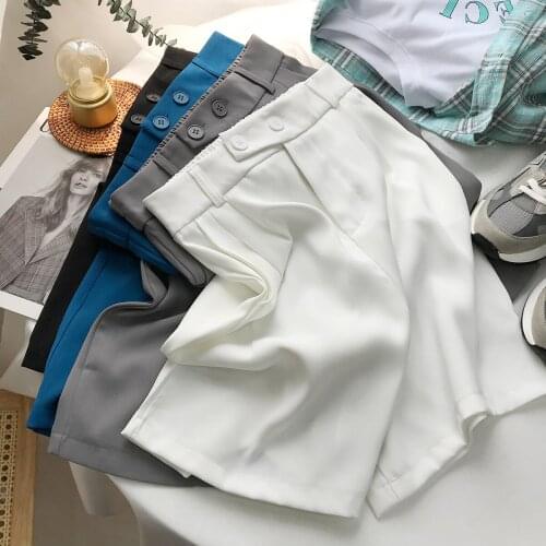 Black wide-leg five-point suit shorts female summer double button casual temperament pants polyester womens pants